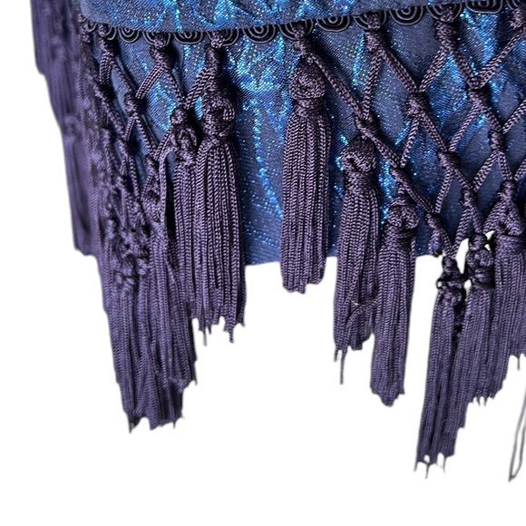 Lilly Pulitzer Marquette Silk Metallic Blue Leaf Jacquard Fringe Shift Dress - S - Picture 12 of 16